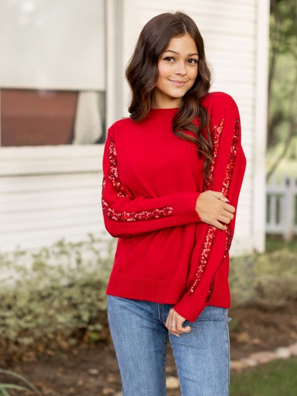 NWT Grace + Emma Red Glam Sequin Sweater